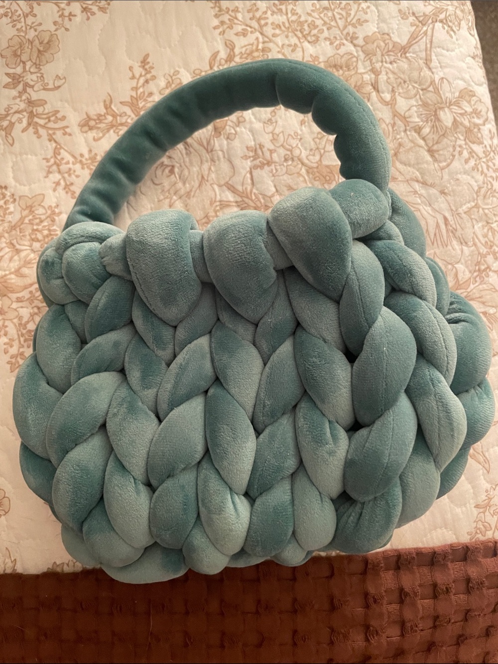 Teal Braided Plush Top-Handle Bag - Unbranded